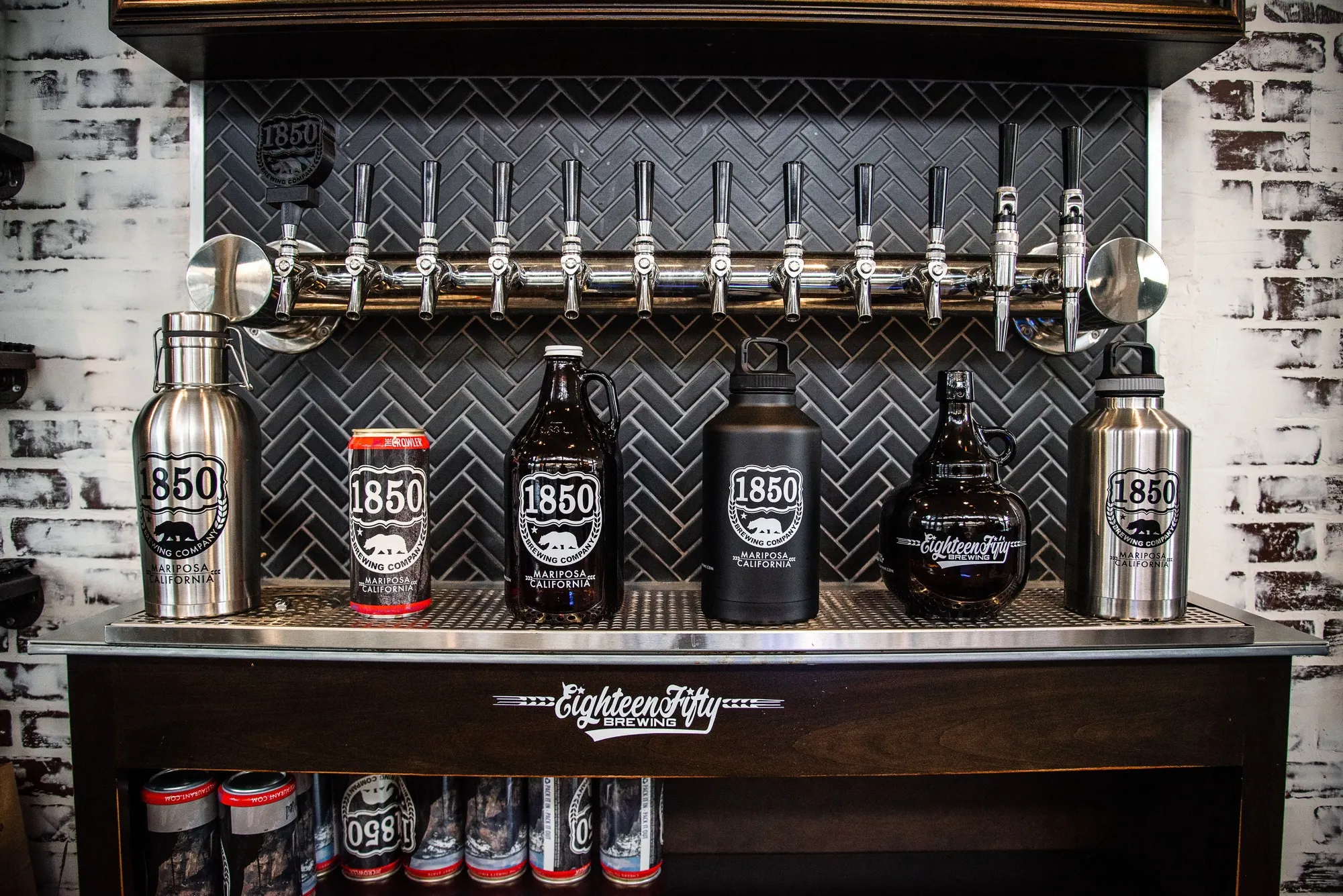 1850 branded vessels lined up at the tap wall